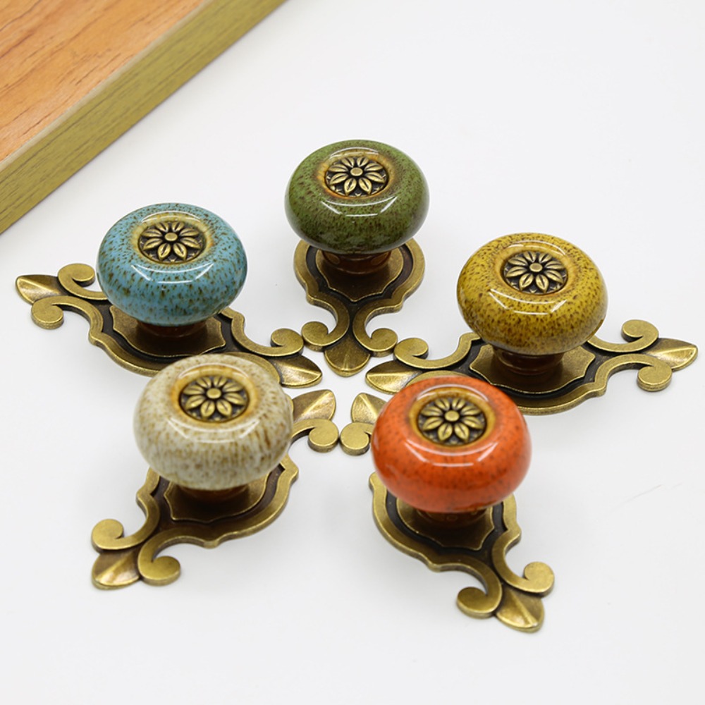 Furniture Hardware Brass - Creative Single Hole Ceramic Knob Ethnic