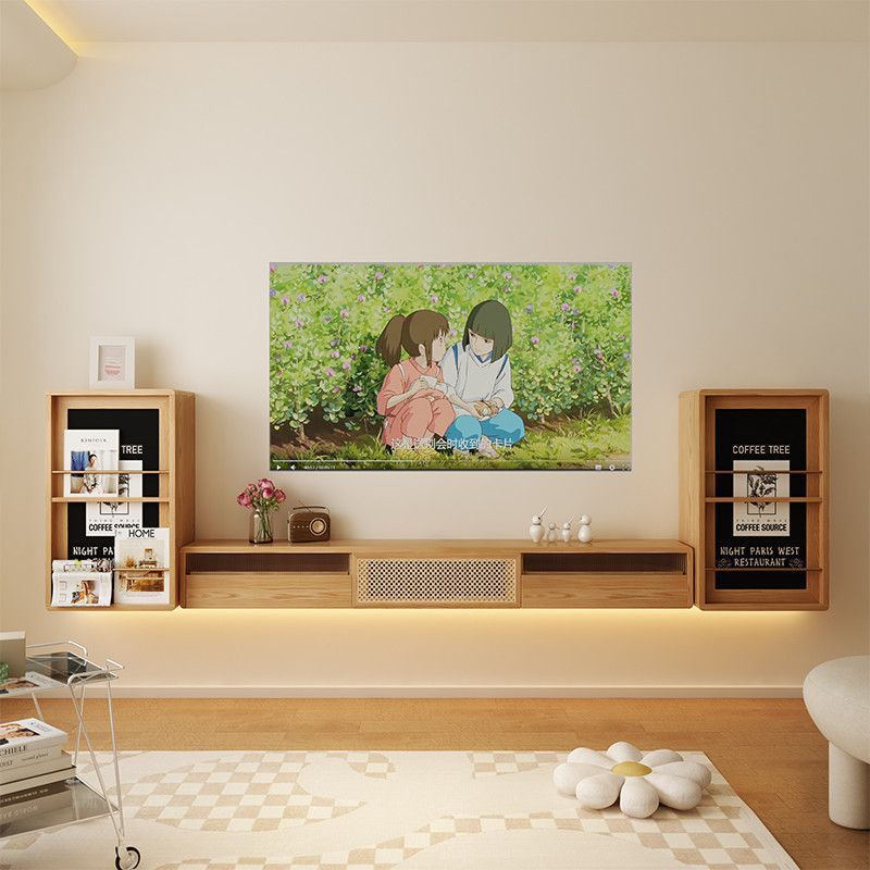 Japanese Furniture Hardware - Japanese-style Solid Wood Rattan Suspended TV